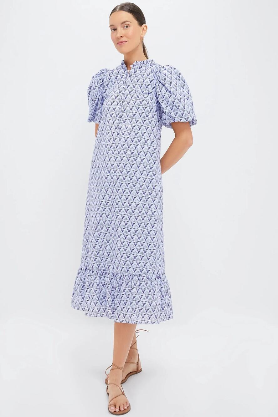New Hyacinth House TRELLIS FLORAL MIMI Dress Blue Ruffle Short Sleeve Sz XL